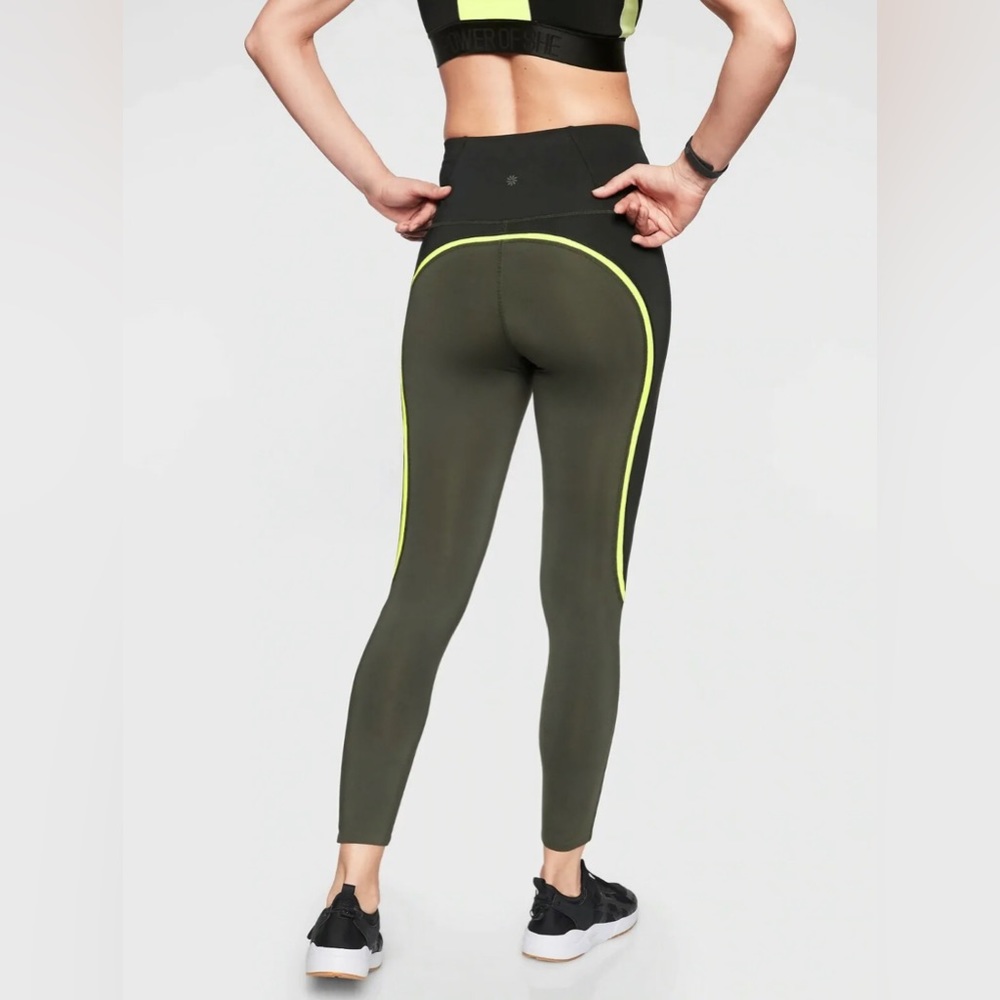 Athleta Spar Colorblock 7/8 Tight Leggings in Arbor Olive Small High Waisted EUC